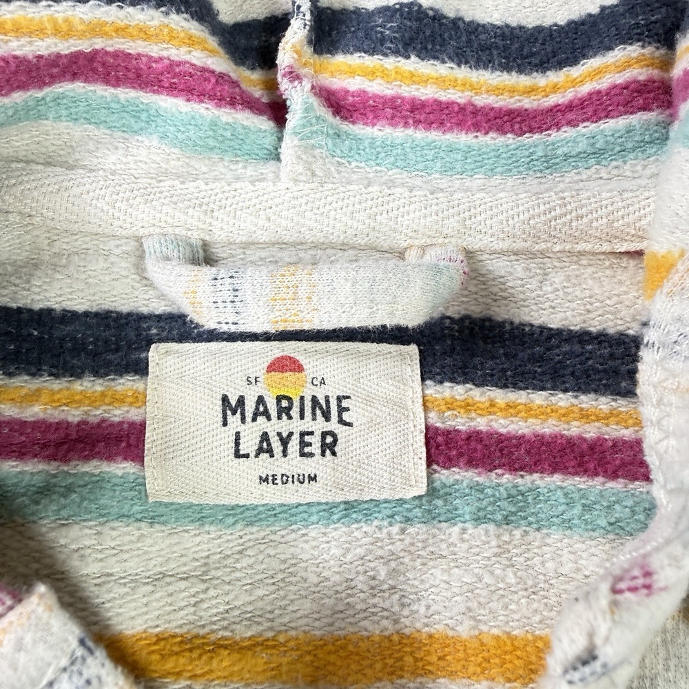 Marine Layer Mens Medium Striped Henley Pullover Sweatshirt Portola Beach Hoodie - Picture 3 of 9